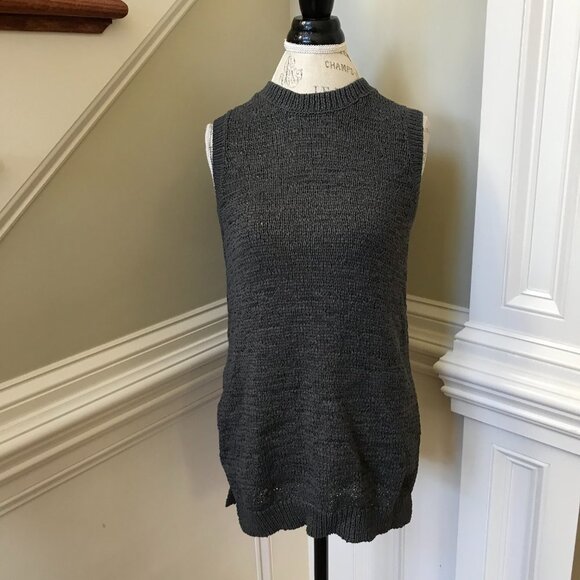 Theory Meenaly Knit Worthy Knit Sweater Womens Medium Gray Crew Neck Sleeveless - Picture 3 of 12